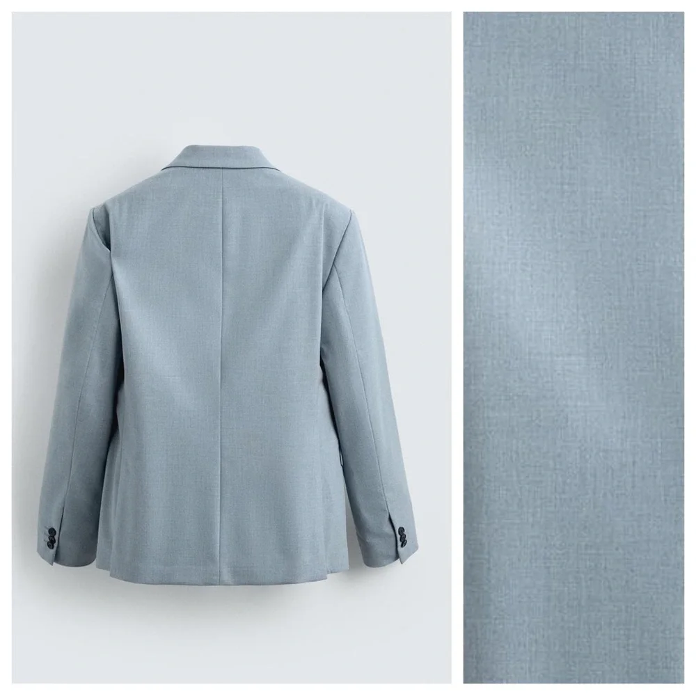 NWOT. Zara Man Sky Blue Viscose Blend Slim Fit Suit Blazer. Size 44.